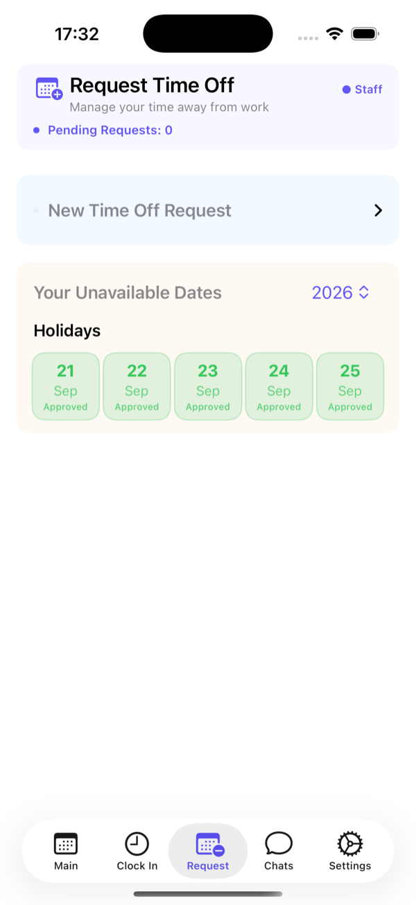 Request tab: your requests and their status.