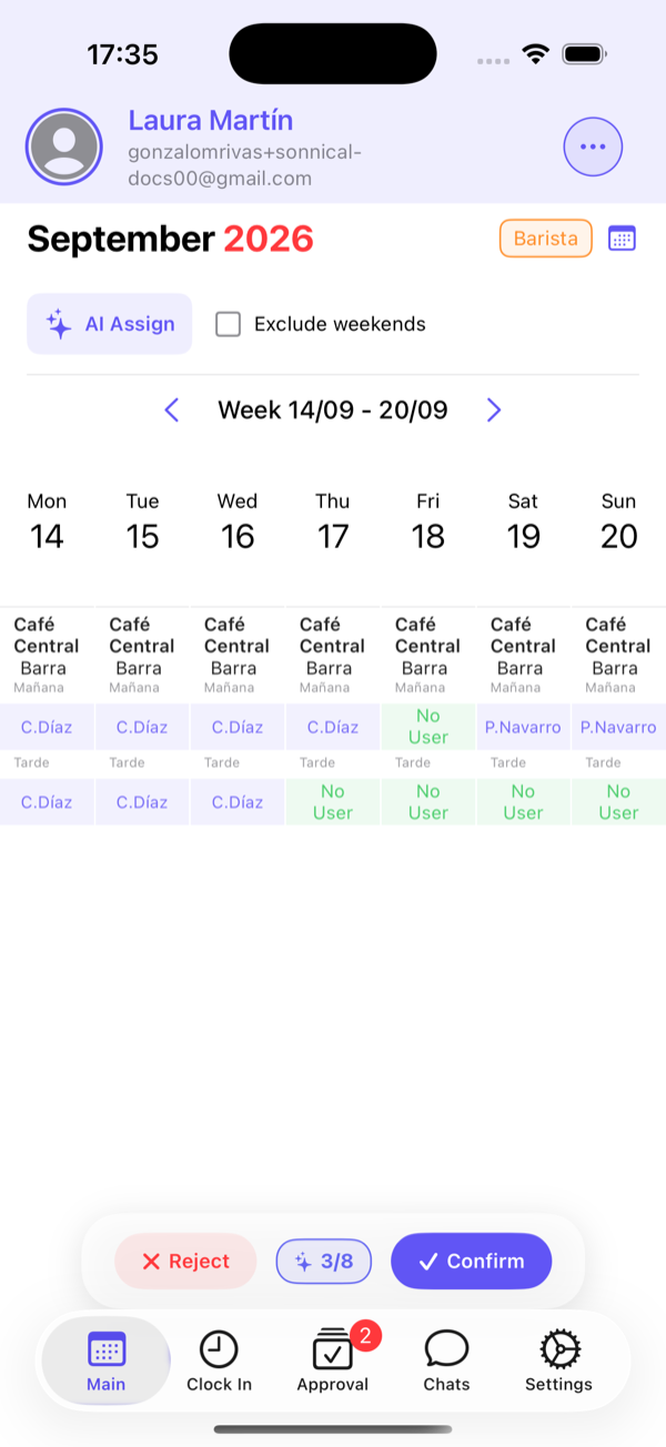 Automatically generated rota proposal in Sonnical