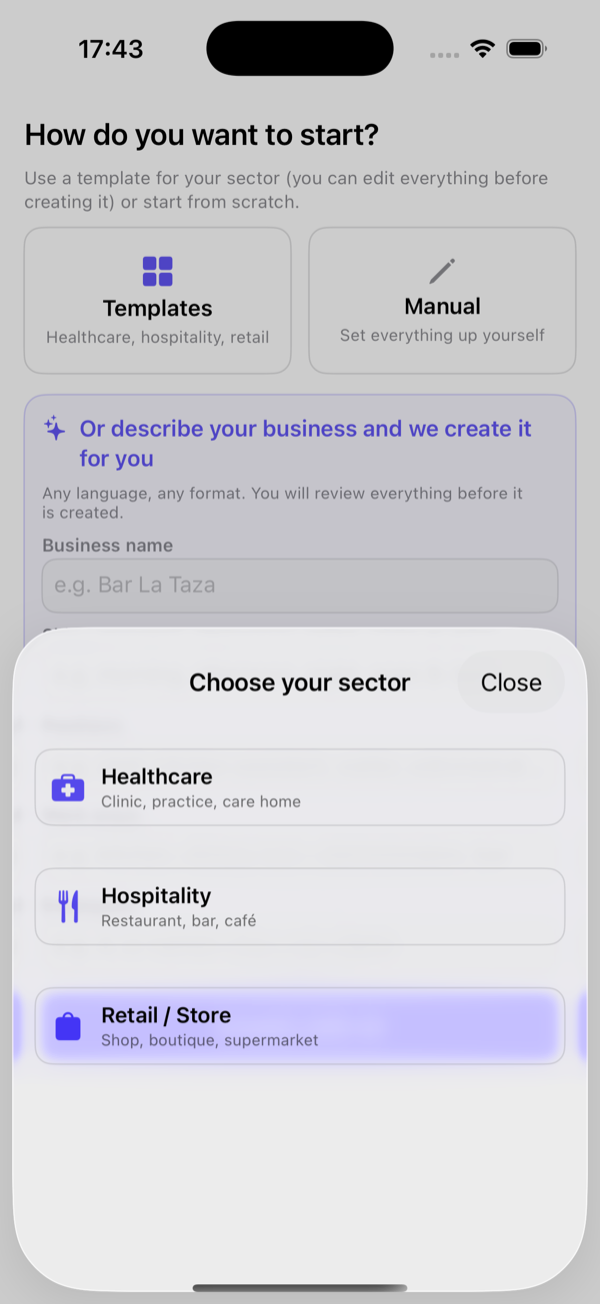 Tap Edit to add or remove positions, areas and shifts.