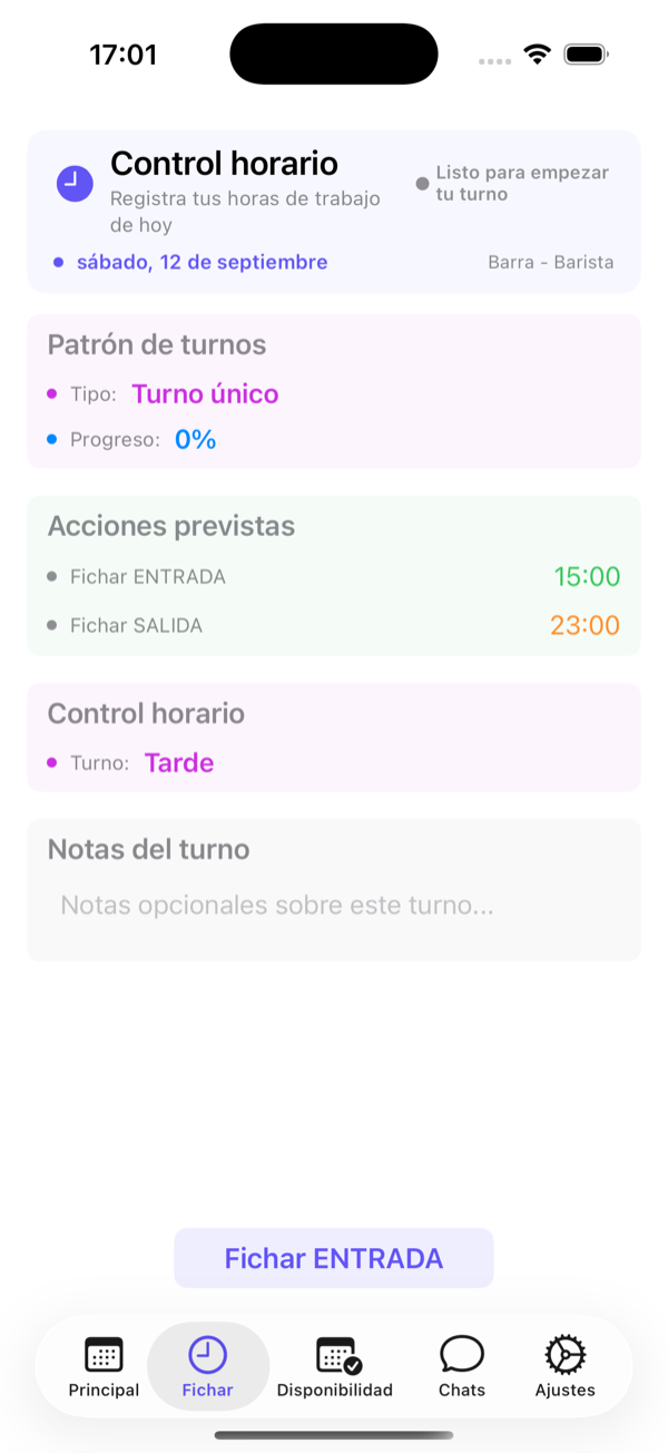 Antes de empezar: turno, patrón del día y acciones previstas.