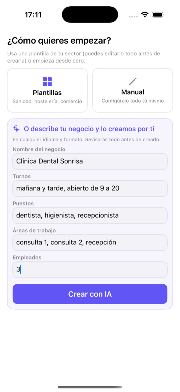 Escribe con tus palabras: nombre, turnos, puestos, áreas y empleados.